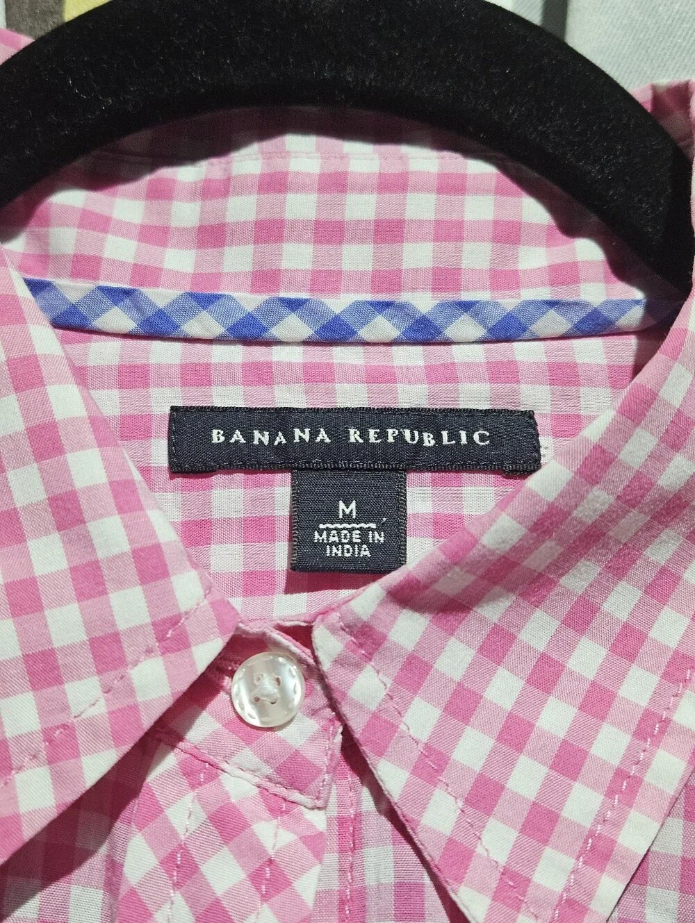 Banana Republic Pink Gingham Button-Down Shirt With Two Pockets